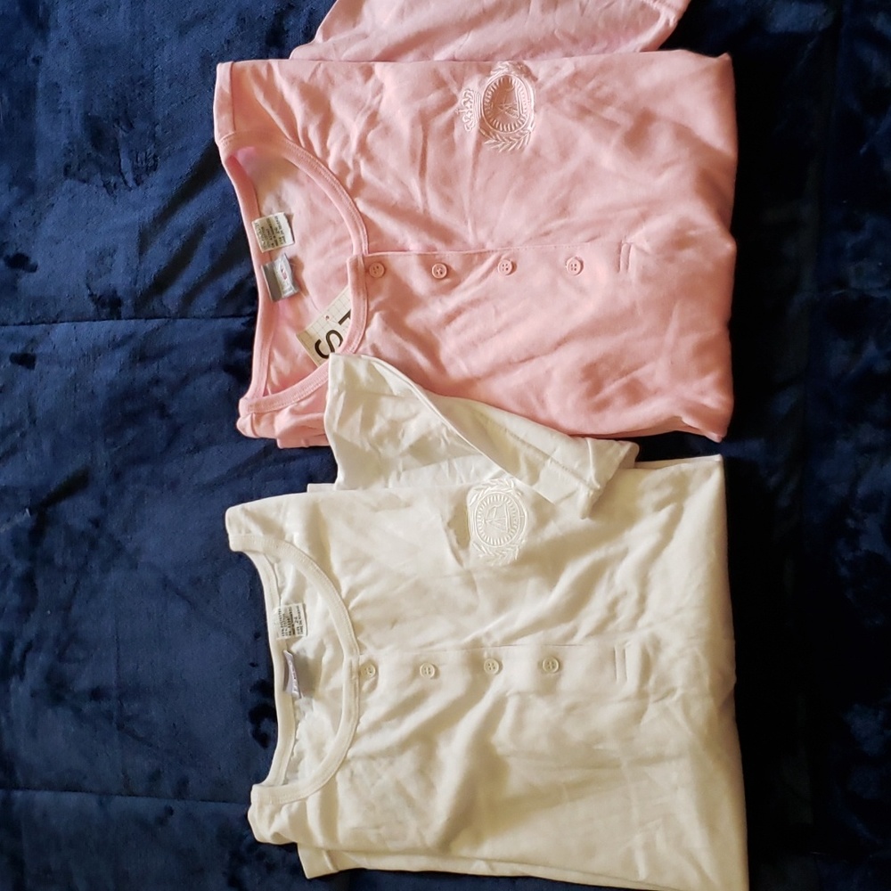 NWT 2 pink white T-shirt size 24 New short sleeve Tee shirt button up vintage